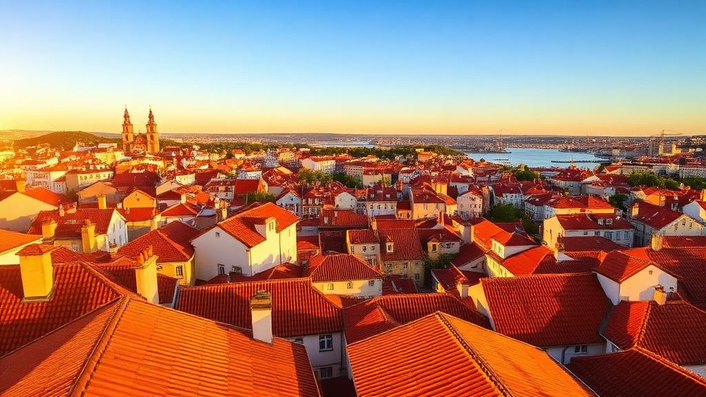 Lisbon rooftops photographed at dusk