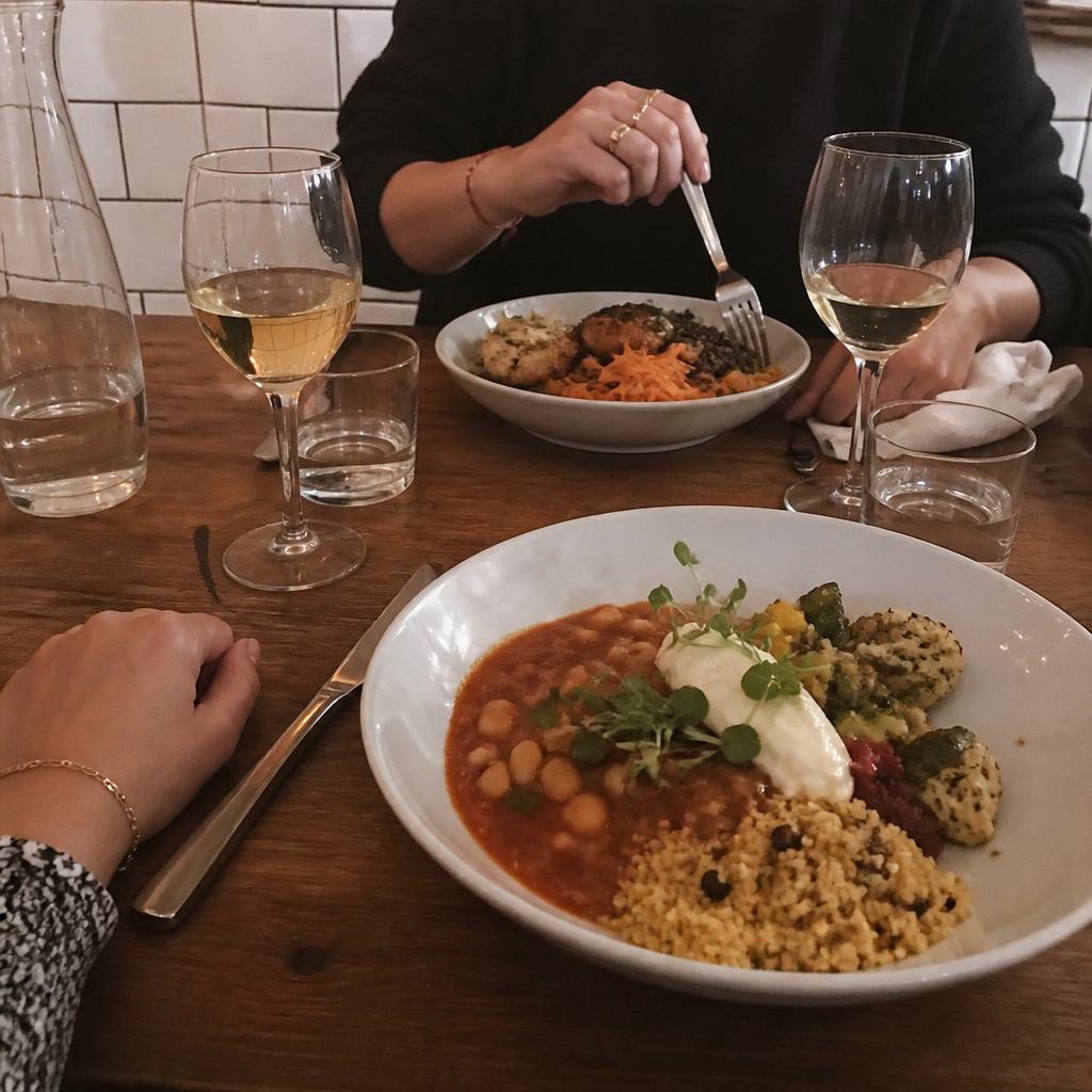 Two people eating at a small neighbourhood restaurant