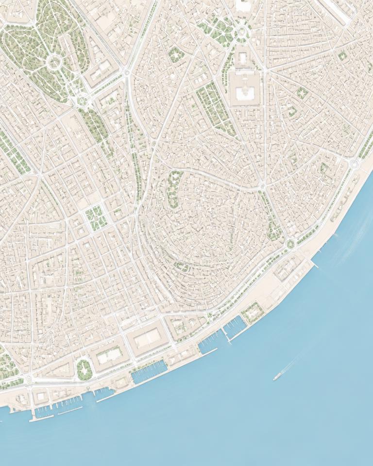 City map with a planned walking route between stops
